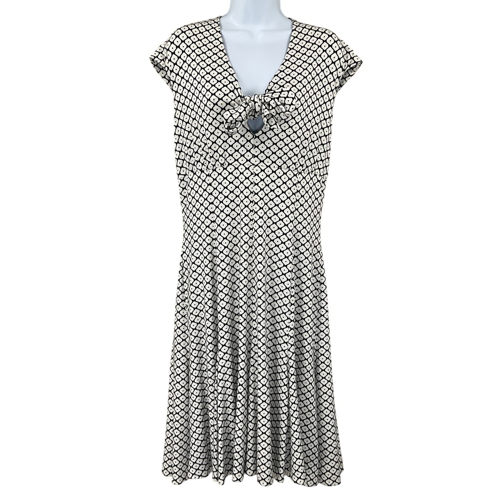 VTG Talbots Dress Sz 12 Black Geometric Tie‎ Preppy Romantic Office Cocktail